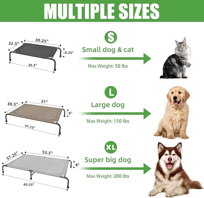 Simple Trending Outdoor Elevated Dog Bed, Cooling Raised Dog Cots, Grey | Pet Bed for Extra Large Dogs, Waterproof Cover, Breathable Mesh, Non-Slip Feet, Indoor or Outdoor Use, 60.25" x 37.25"