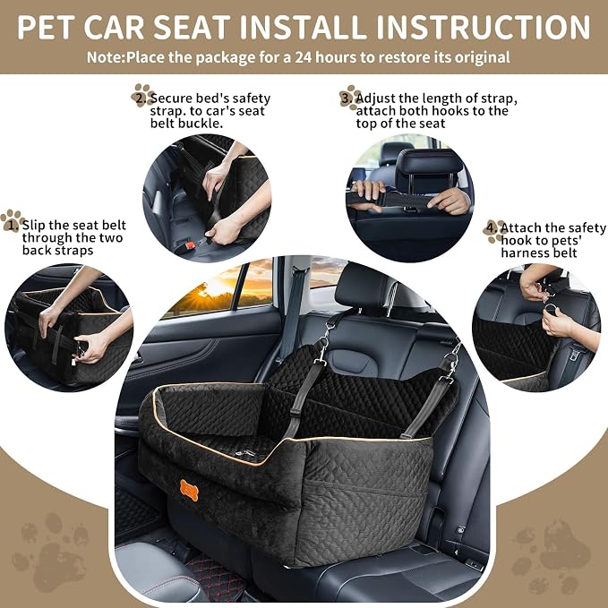Dog Car Seat for Large/Medium Dogs - Memory Foam Dog Booster Seat for Under 55Lbs or 2 Small Dogs-Detachable and Washable Travel Bed with Thick Cushion and Storage Pockets-Black