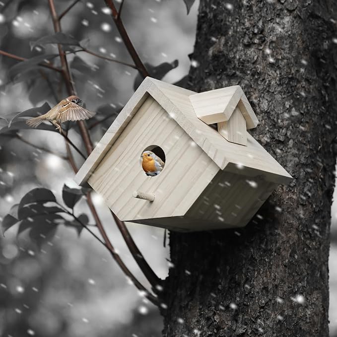 Bird House for Outside-Wren Bird House for Outdoor-Wooden Birdhouse for Outdoors Hanging Bluebird House for Cardinals for Garden Viewing (Wooden, Set of 1)