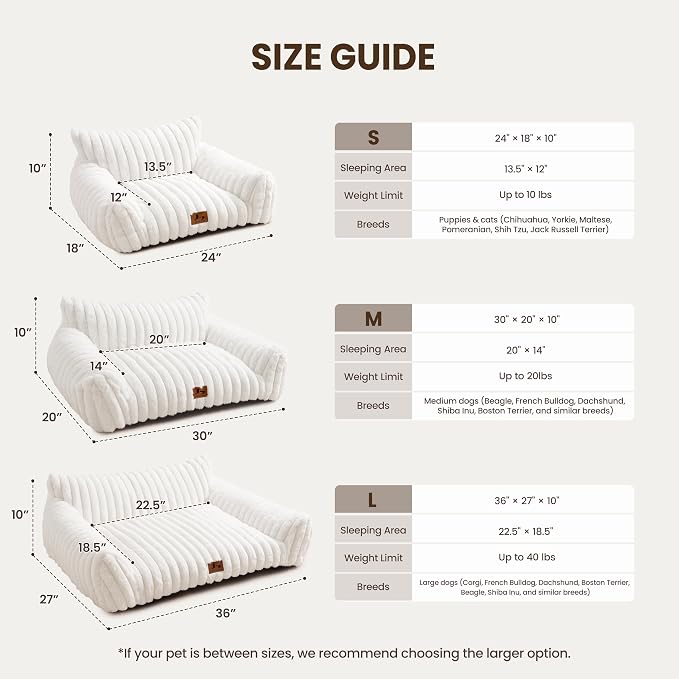 Cat Couch for Pets, Cute Small Dog Couch Bed with Cozy Soft Faux Rabbit Fur for Small Dogs, Fuzzy Dog Couch for Indoor Cats, Supportive Pet Sofa with Removable Washable Cover, Cream, 30"