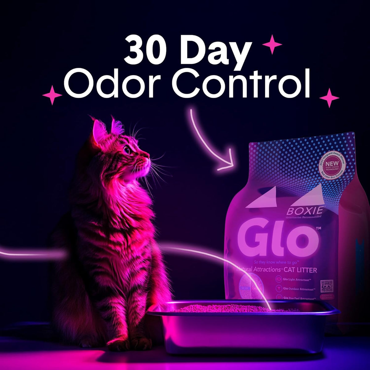 Boxie® Glo™ 30 Day Odor Control Clumping Clay Cat Litter, 16 lb, Multi-Cat, 99.9% Dust-Free, Low Tracking, UV Light Attractant, Superior Clumping for Easy Scooping