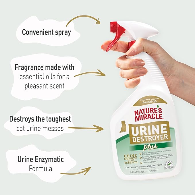 Nature’s Miracle Urine Destroyer Plus for Cats, Enzymatic Formula, Ready-to-Use, 32 oz
