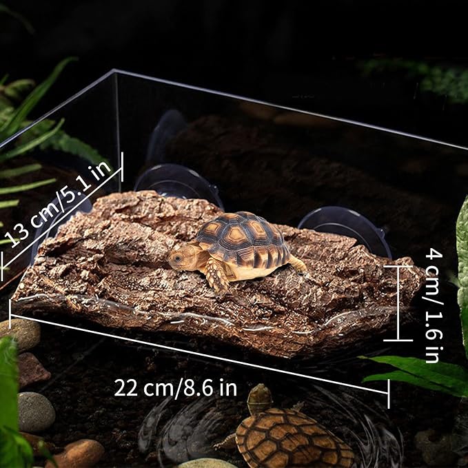 BigTron Turtle Floating Basking Platform - Artificial Bark Decor, Ideal for Aquariums, Terrace Fish Tanks, 3 pcs Suction Cups Included for Easy Installation Resting Terrace for Terrapins (Brown)