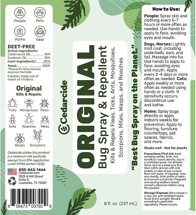Cedarcide Original & Tickshield Family Pack | Natural Cedar & Lemongrass Oil Bug Spray | Eco-Friendly, Family-Safe Flea & Tick Repellent | Pack of 4, 1oz Spritzers