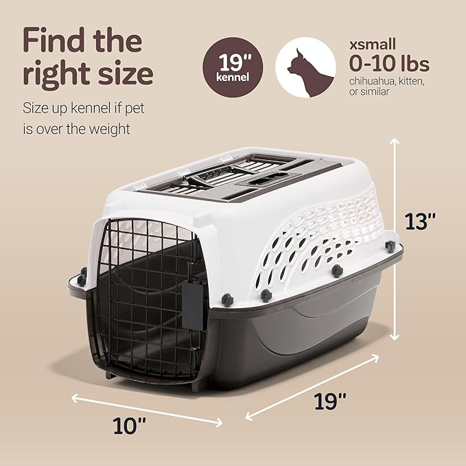 Petmate Dog Crates for Small Dogs & Cat Carriers, Two-Door Plastic Pet Kennel, Top & Front Loading, Made in USA, 19", White | Plastic pet kennel made in USA, for small pups and kittens, dual entry design, great for travel and vet trips, easy access