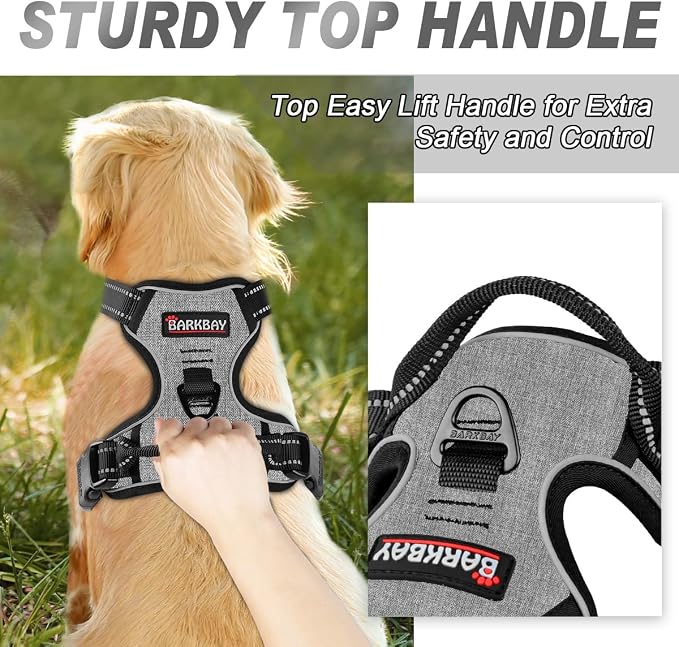 BARKBAY Dog Harness No Pull for Small Sized Dog Front Back Clips,Dog Vest | Soft Padded No Choke With Handle,Easy On&Off,Adjustable Reflective For Walking Training Running(Dark Grey,S)