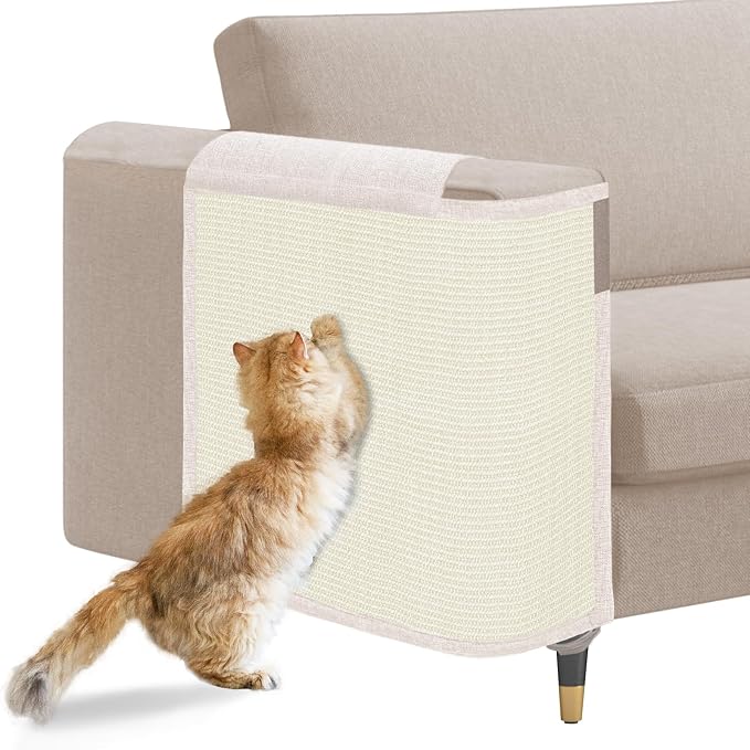 Cat Scratch Sofa Protector,23.6" L*19.7" W Cat Scratch Furniture Protector Pad, Couch Arm Sheild with Natural Sisal for Protecting Couch Sofa Chair Furniture(Beige/Right Handed)