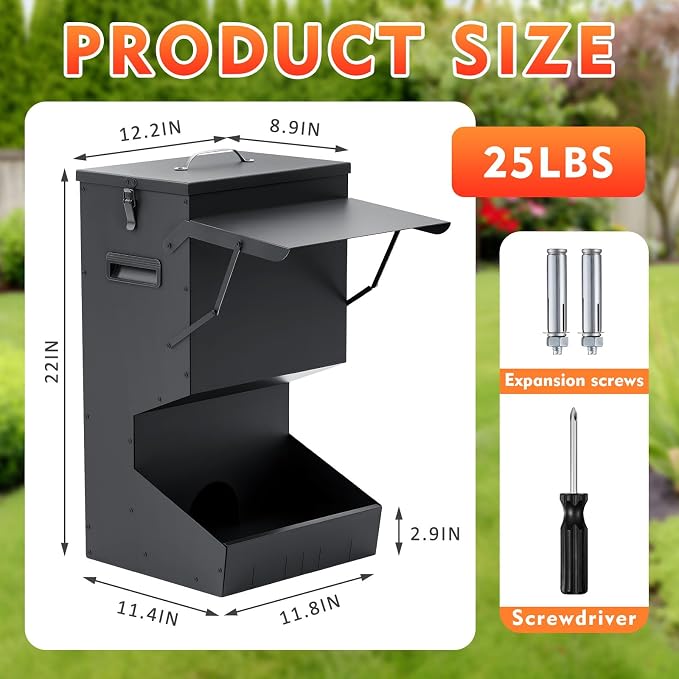 Willinglong 2 Pcs Automatic Dog Feeder with Lid 25 Lbs Capacity Outdoor Dog Feeder Hanging Self Feeding Pet Food Dispenser Pet Food Feeders for Large Dogs Large Breed