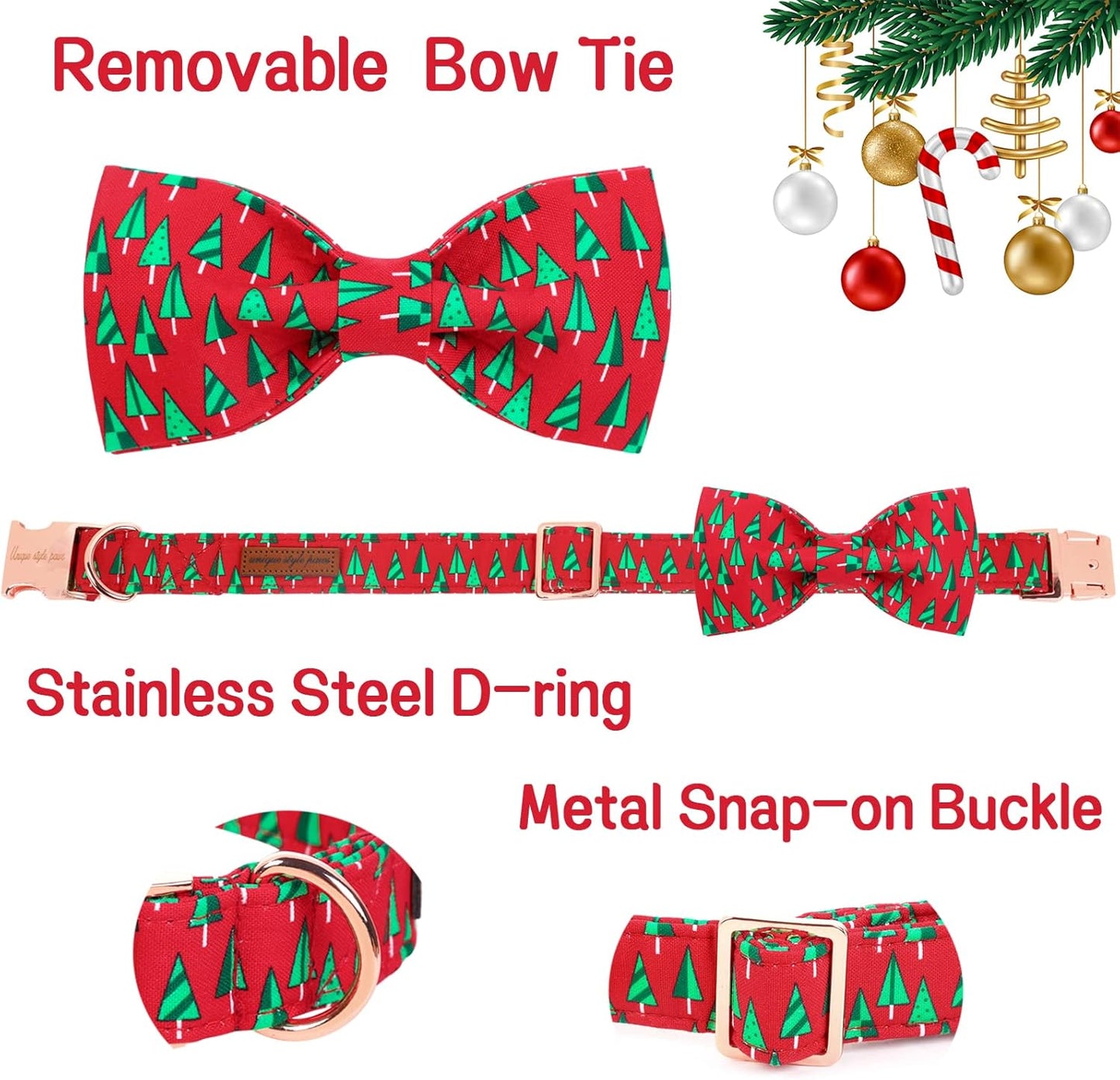 Unique style paws Christmas Dog Collar with Bow Best Winter for Small Medium Large Dogs -Christmas Tree-L