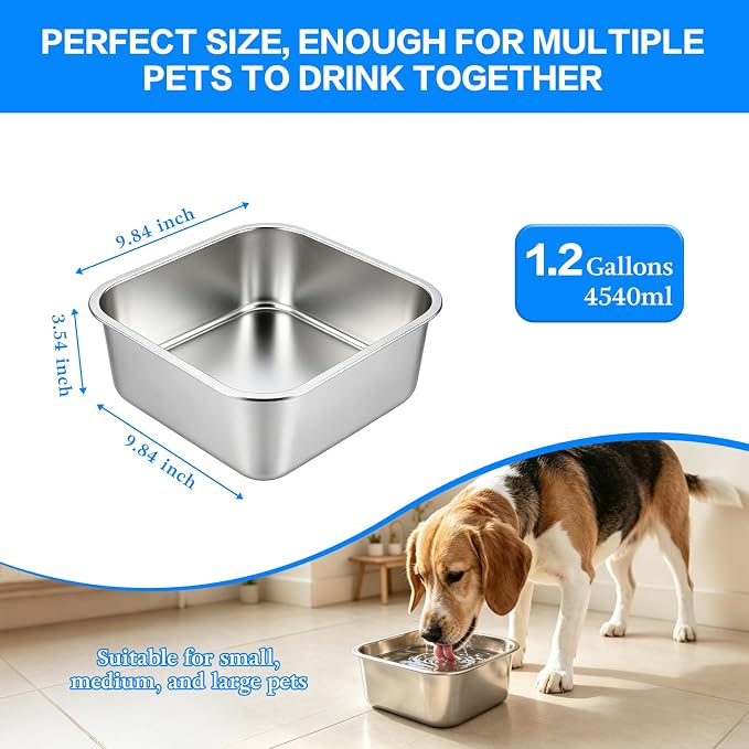 Stainless Steel Dog Bowls, High Capacity Metal Dog Food Bowls, Food and Water Bowl, No Spilling Outdoor Feeder Dish for Small and Medium Pets, Cats & Puppies 1.2 Gallons