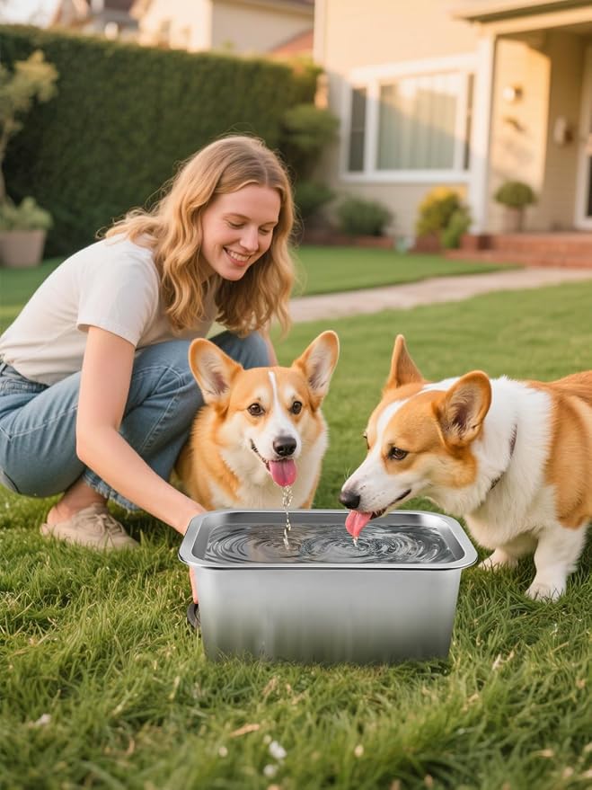 MEWTOGO 2 Gallons Large Capacity Food Grade Stainless Steel Dog Bowls | Dog Water Food Bowl, No Spilling, Durable, Easy to Clean, for Medium Large Breed Dogs Indoor Outdoor