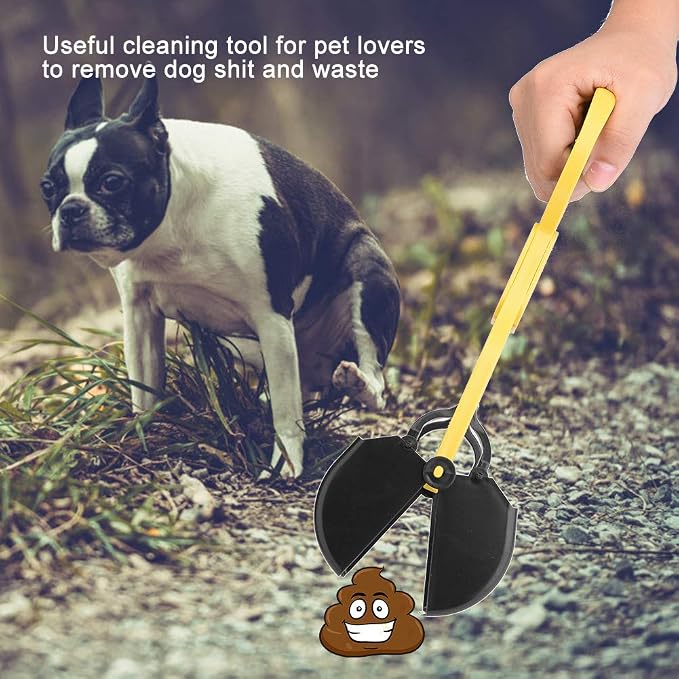 Heavy Duty Dog Poop Scooper, Foldable Pet Waste Remover, with Long Handle for Easy Cleanup Jaw Clip for Puppies and Animals Waste Disposal