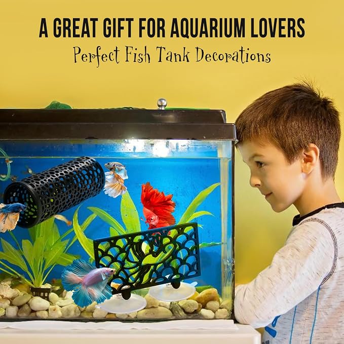 Abizoo Betta Fish Tank Accessories Decorations, Betta Tunnel Swim Tube Black Soft Edged Betta Hammock Bed, Shrimp Guppies Hideout Shelter Toys, Aquarium Moss Ledge - Perfect For Betta Tanks