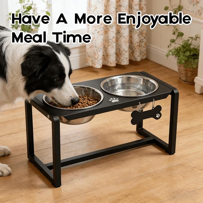Metal Elevated Dog Bowls, Raised Dog Bowls for Medium/Large Sized Dogs with 2 Thick 58oz Stainless Steel Food Bowls, 10'' Tall Dog Bowl Stand Protect Neck & Joints