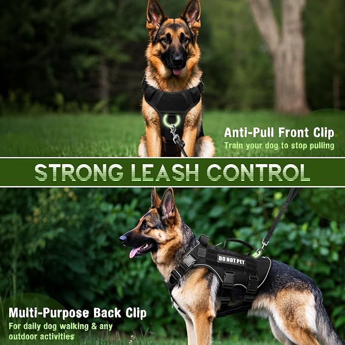 Tactical Molle Vest Mesh Dog Harness with 10 Removale Pet Patches | Breathable Service Dog harness with Double Soft Padded Handle for Medium Dog, Reflective Military Pet Vest for Walk Hiking