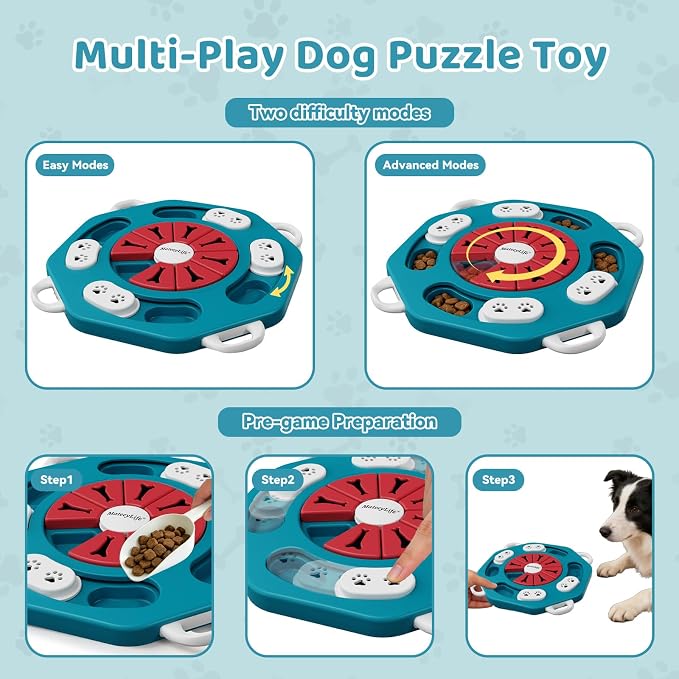 MateeyLife Dog Puzzle Toy for Smart Dogs, Mental Stimulation Dog Enrichment Toys, Treat Dispensing Dog Toys to Keep Them Busy for Small and Medium Dogs, IQ Training Puzzle Feeder, Level-2 (Blue)