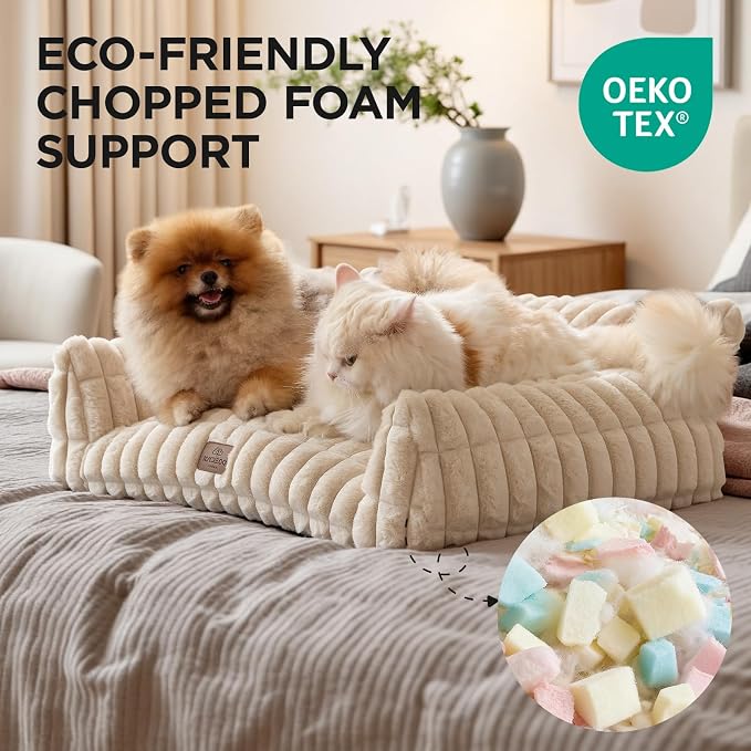 Joydeco Cat Couch for Pets, 36 inch Plush Pet Sofa, Cat Bed for Indoor Cats with Removable Washable Cover, Supportive Pet Sofa, Cream