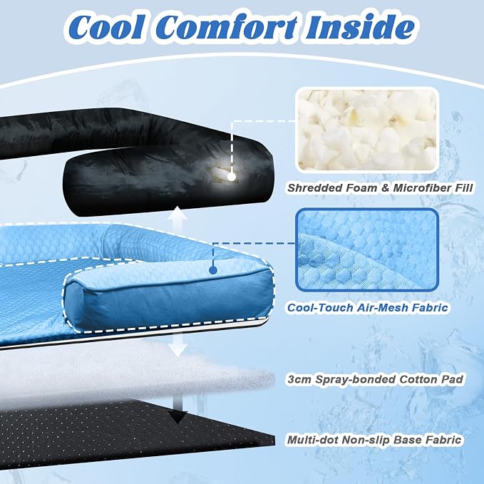 GGIB Cooling Dog Bed Mat with Bolster Pillow Washable Dog Couch Cover Breathable Summer Pet Couch Bed Protector Indoor(Small, Cooling Blue)