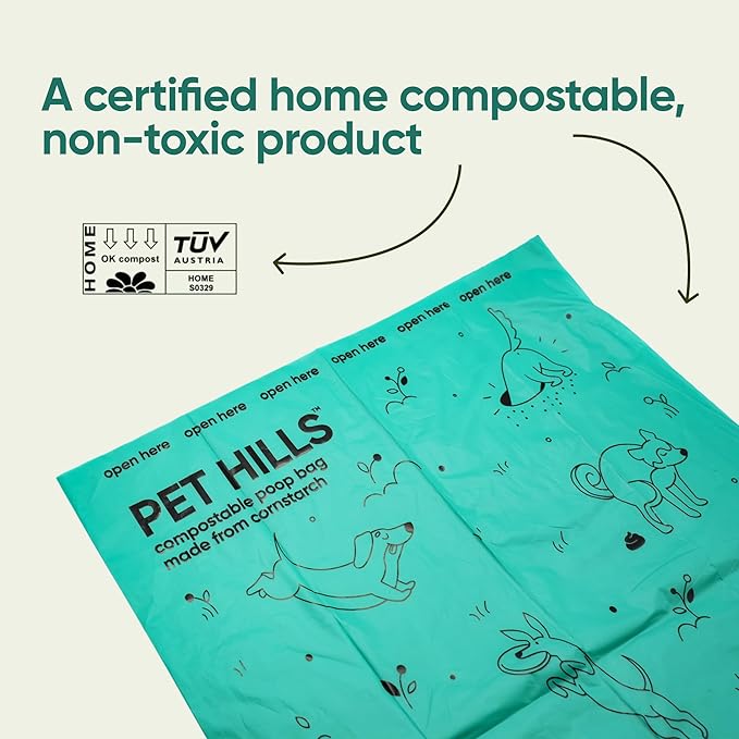 Pet Hills Heavy Duty Compostable Dog Poop Bags – 120 Count, 25% Thicker, Leakproof & Unscented Refills, Fits All Dispensers, Plant-Based, TÜV OK Compost HOME Certified