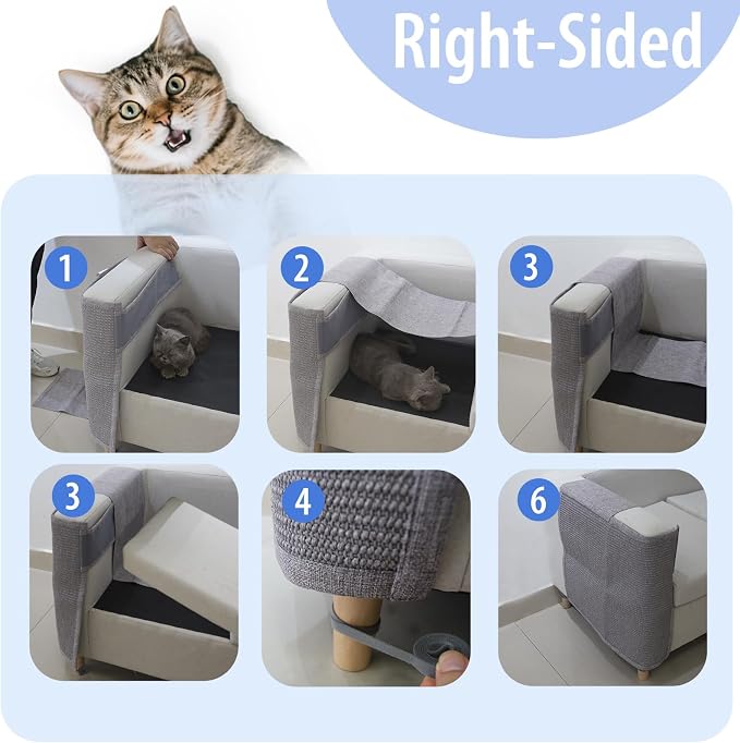 Cat Scratch Couch Protector with Natural Sisal for Protecting Couch Sofa Chair Furniture 23.6" L*19.7" W(Smoke Gray, Right Hand)