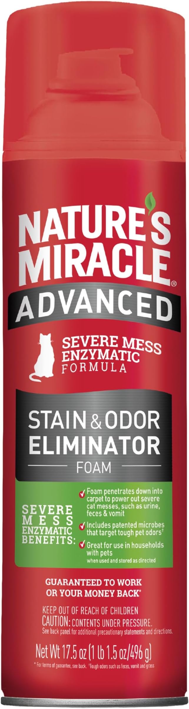 Nature’s Miracle Advanced Stain and Odor Eliminator Foam Cat 17.5 Ounces, for Severe Cat Messes, Aerosol