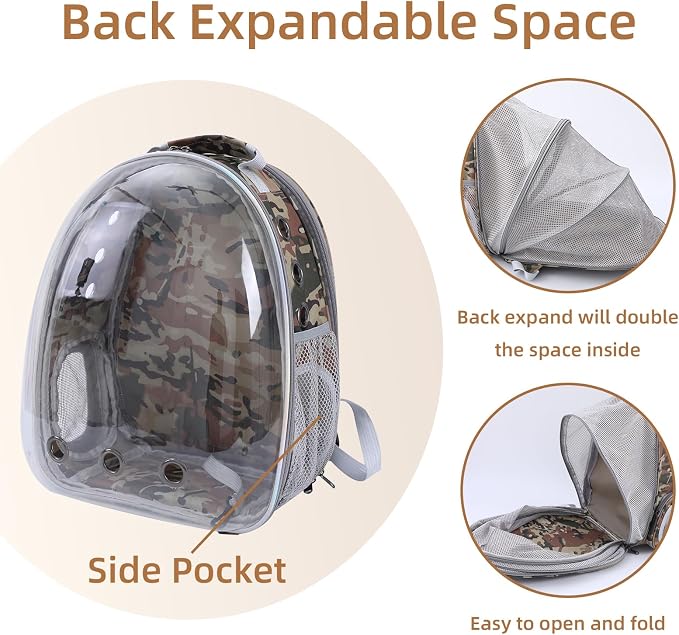 TOYSINTHEBOX Cat Backpack Carrier Back Expandable Bubble Pet Carrier Backpack for Large Cat, Kitten and Dog, Designed for Hiking, Camo