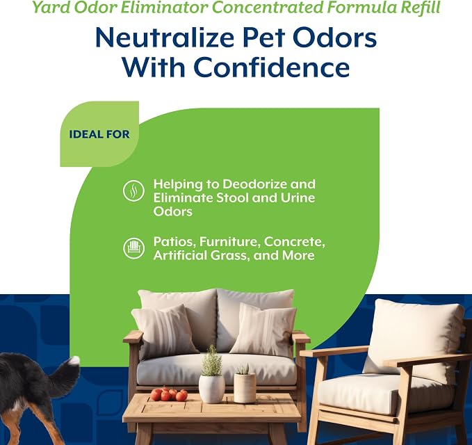 NaturVet - Yard Odor Eliminator - Eliminate Stool and Urine Odors from Lawn and Yard - Designed for Use on Grass, Plants, Patios, Gravel, Concrete & More - 64 oz Refill