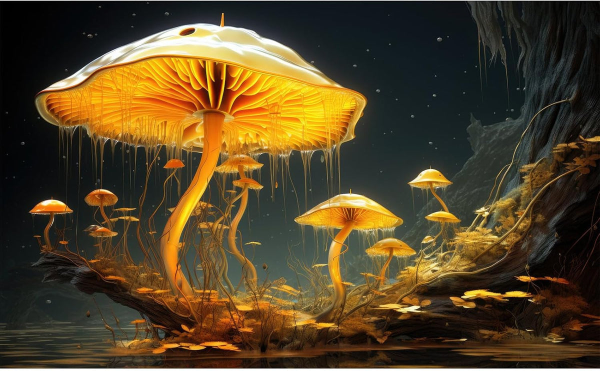 Fantasy Mushrooms Aquarium Background Fantasy Mushroom in Magical Enchanted Fairy Tale Stream Reptile Tank Enclosure Terrarium Backgrounds Mushroom Theme Landscape Fish Tank Backgrounds 30x18in