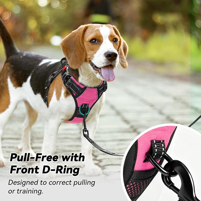 PoyPet No Pull Dog Harness, No Choke Front Lead Dog Reflective Harness, Adjustable Soft Padded Pet Vest with Easy Control Handle for Small to Large Dogs(Pink,XS)