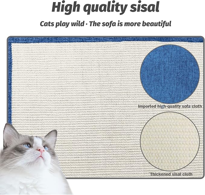 Cat Scratch Furniture Protector with Natural Sisal for Protecting Couch Sofa Chair Furniture,Couch Corner Protectors for Cats 23.6" W*19.7" H (Dark Blue, Left Hand)