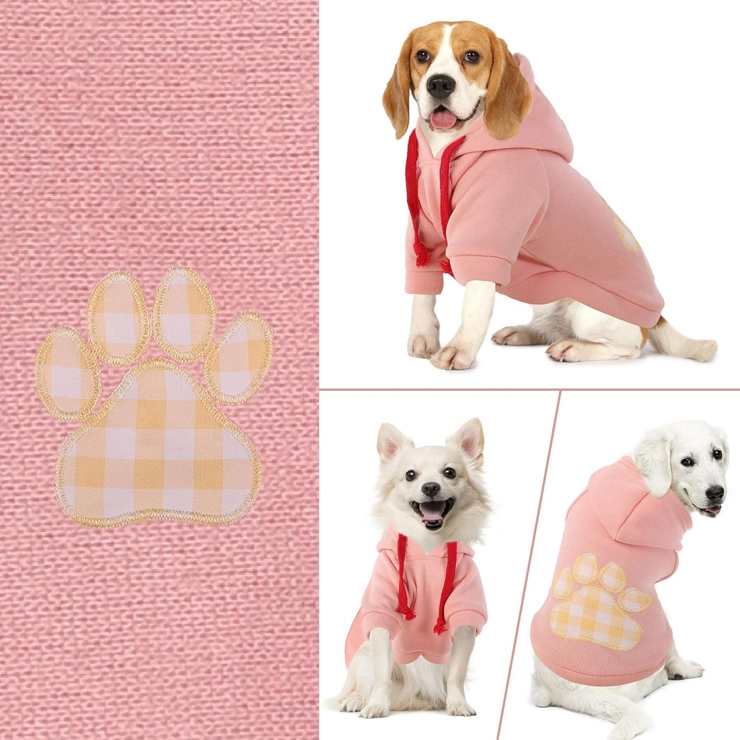 SAWMONG Dog Hoodie,Flannel Pet Hooded Sweater with Hat Puppy Pullover Sweater Shirt,Dog (Pink,XL)