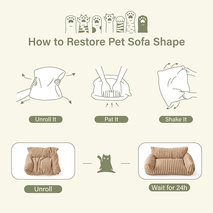 Cute Couch Bed for Pets, Supportive Cat Sofa for Indoor Cats, Small Dog Sofa Bed for Small Dogs, Beige, 24 inches