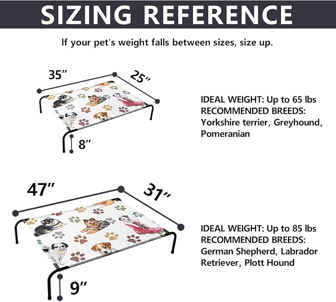 Cartoon Dog Paw Pattern Orthopedic Elevated Dog Pet Bed(47"X31"X9"),with Metal Frame,Printing Breathable Waterproof Dog Kennel,Sleeping Bed for Small Medium Large Dogs Cats,for Home,Outdoor Use