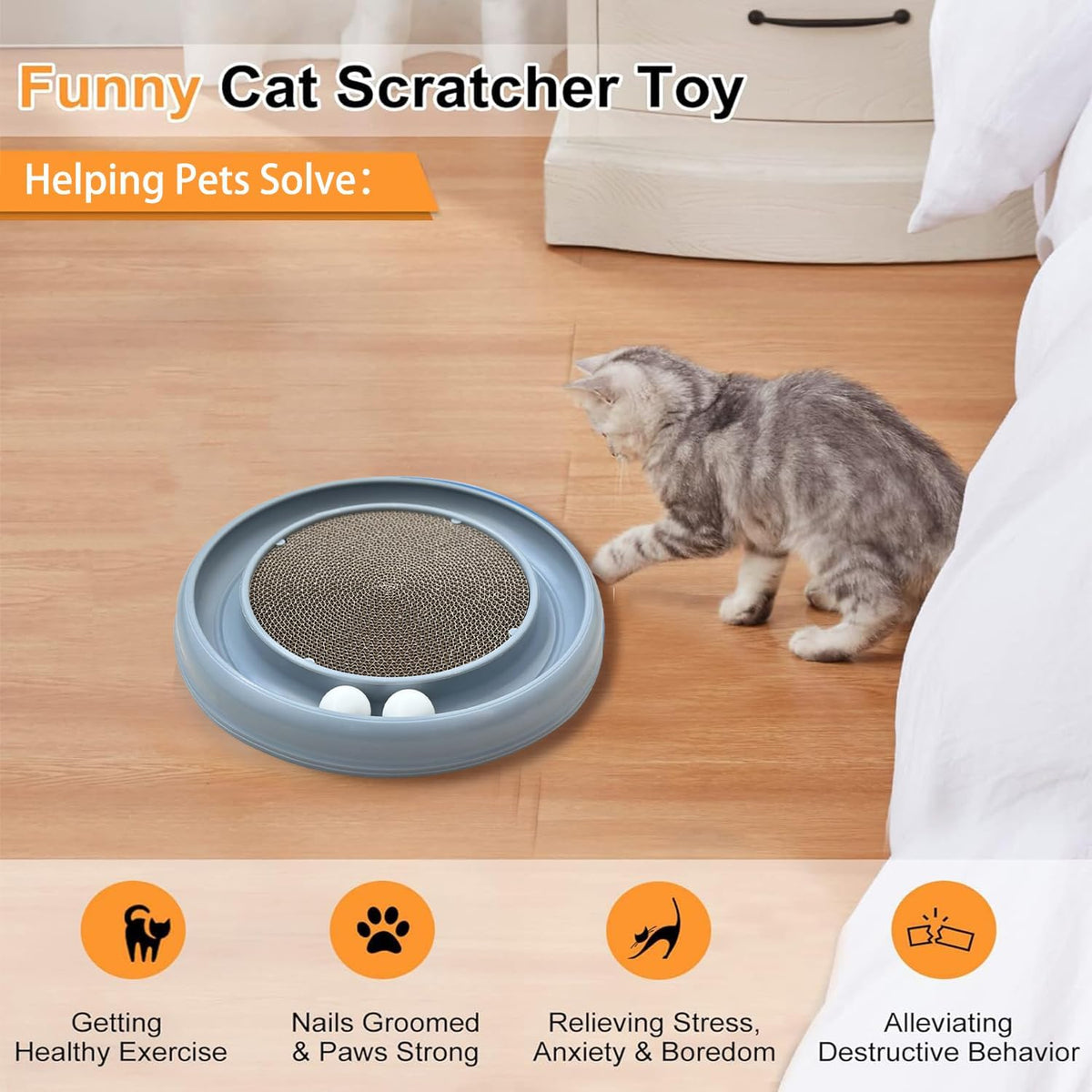 Interactive Cat Ball Track Toy for Indoor Cats, Cat Scratching Board & Exercise Set for Bored Indoor Adult and Kitten Mental & Physical Stimulation, with Spare Ball to Prevent Loss (Grey)