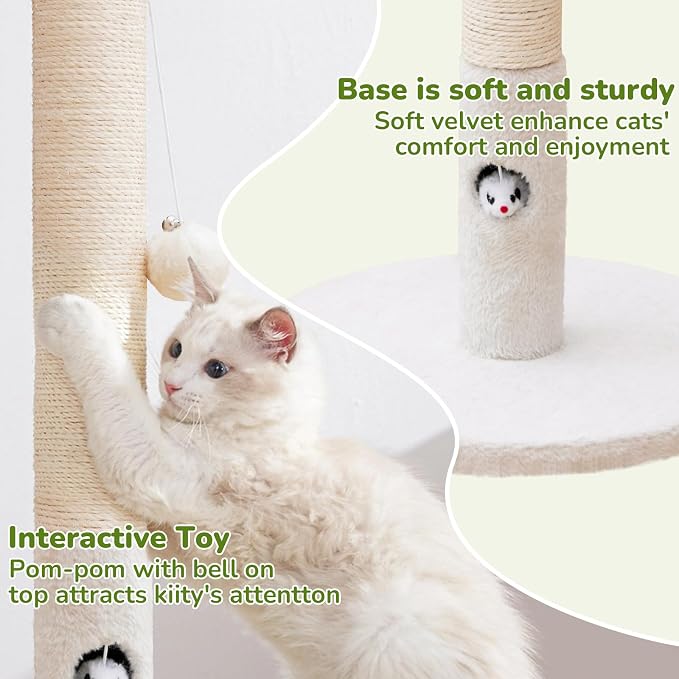 Woochpet Cat Scratching Post for Kitten, 23in Tall Cute Small Cat Scratching Post with Premium Sisal Rope and Dangling Cat Toy Balls (White)