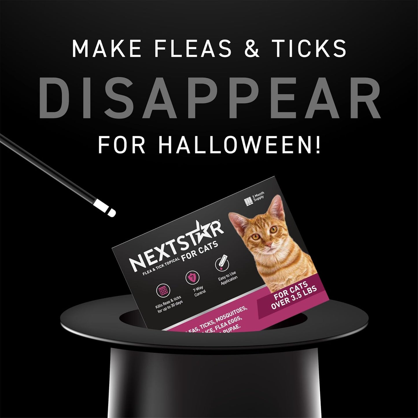 NEXTSTAR Flea and Tick Prevention for Cats, Repellent, and Control, Fast Acting Waterproof Topical Drops for Cats Over 3.5 lbs, 3 Month Dose