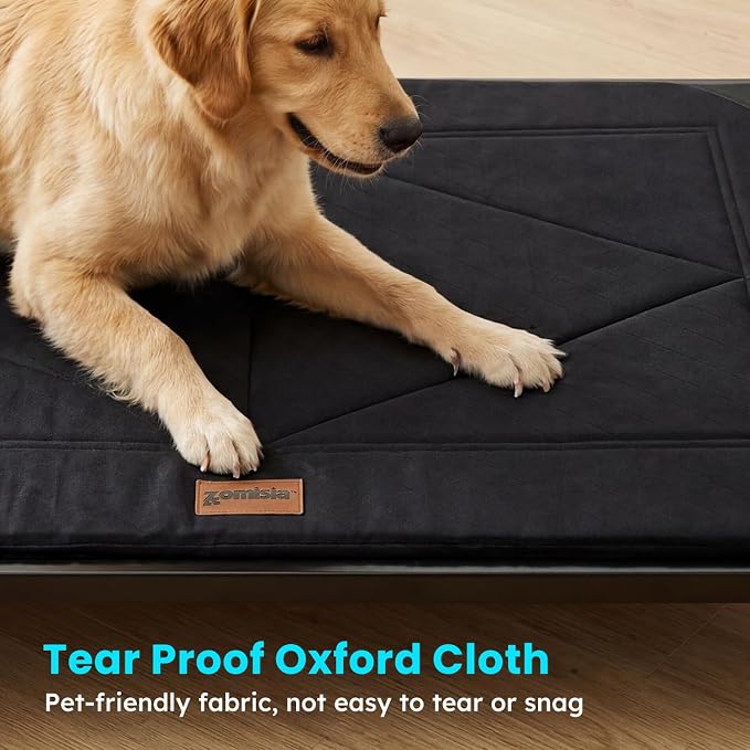 ZOMISIA Chew Proof Elevated Dog Bed for Large Dogs, 42" x 27" x 5", Black | Indestructible Raised Pet Cot for Indoor & Outdoor Use, with Removable Waterproof Padded, Non-Slip & Washable, Easy to Clean
