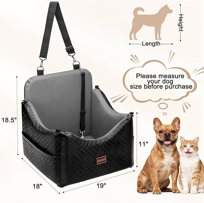 JOEJOY Dog Car Seats for Small Medium Dogs, Wipe Clean Waterproof Detachable PU Leather Cover, Thickened 2 inch Memory Foam Pet Car Seat with Safety Belt and Storage Pockets(No Cushion)