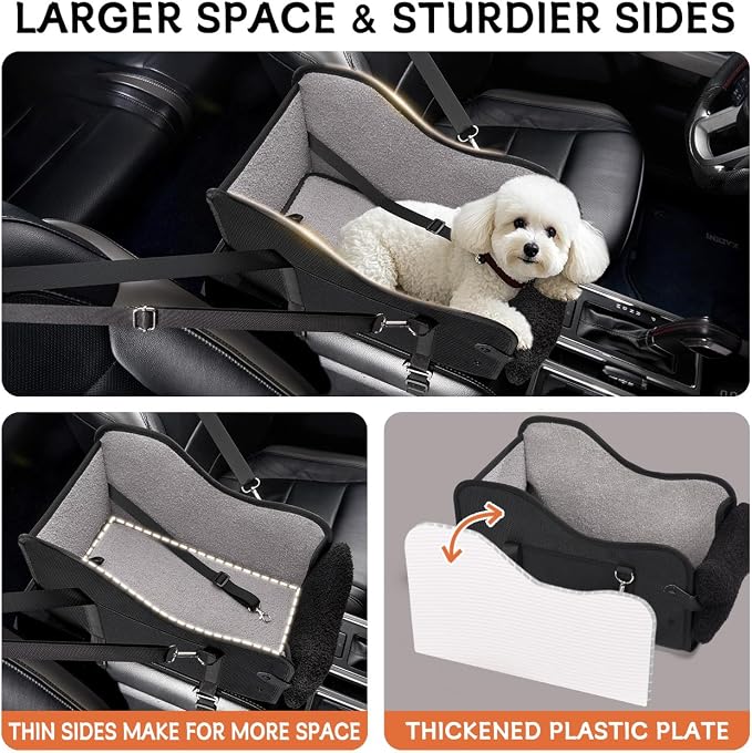 TKYZ Center Console Dog Car Seat for Small Dogs,for Car/SUV/Small Truck | Soft Pillow,Double fixation,Scratch-Resistant Fabric,Pet Booster with Safety Belt,Puppy Car Seat for Small Dogs 0-11 lbs