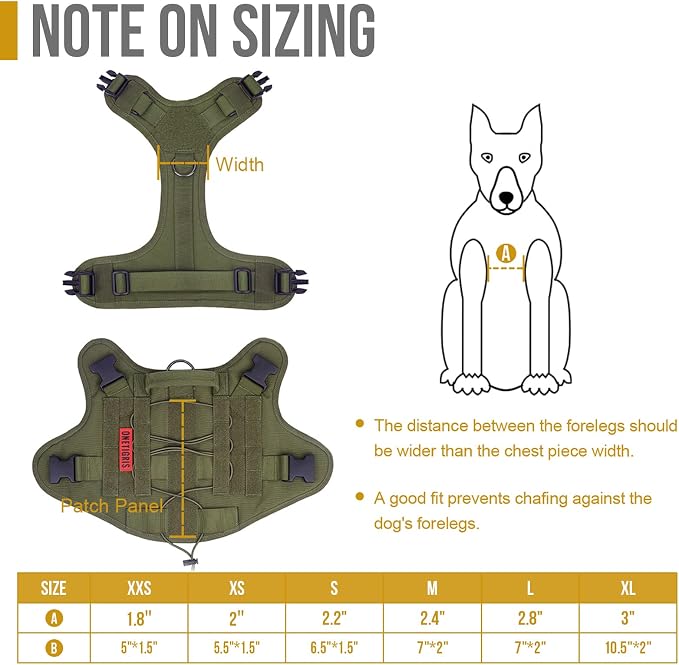 OneTigris Tactical Dog Harness Vest No-Pull Service Dog Vest for Large Dogs | 1000D Pullable Nylon, with Control Handle and Hook & Loop Panels, Easy On & Off, Adjustable for Walking Training Green XL