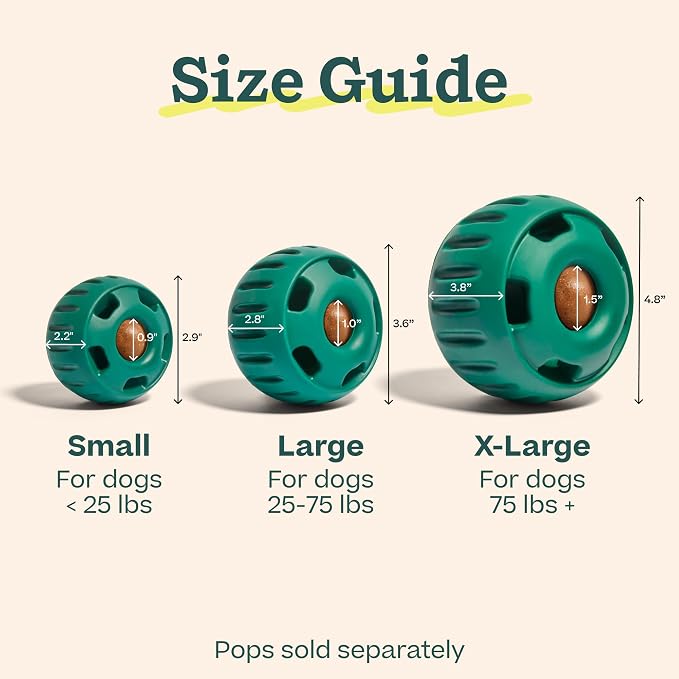 WOOF Pupsicle Interactive Dog Ball Toy for Dogs 75 lbs & Up - Green | Long-lasting enrichment toy for extra-large dogs, easy-fill design, low-mess play, made of natural rubber, easy to clean