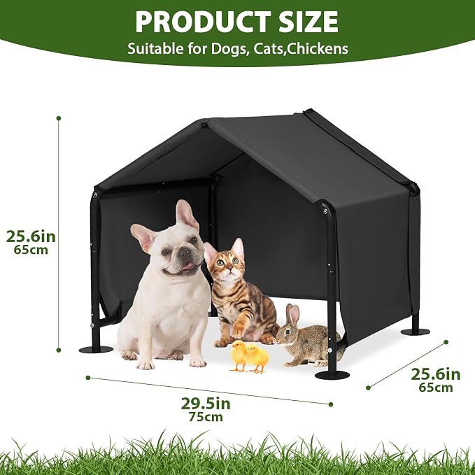 Dog Shade for Outside,29.5”x25.6”x25.6” Dog House Tent for Small Dog | Outdoor Dog Kennel for Small Dog, Sun Rain Pet Canopy House for Dogs, Waterproof Pet Sahde Shelter for Small Animal, Black