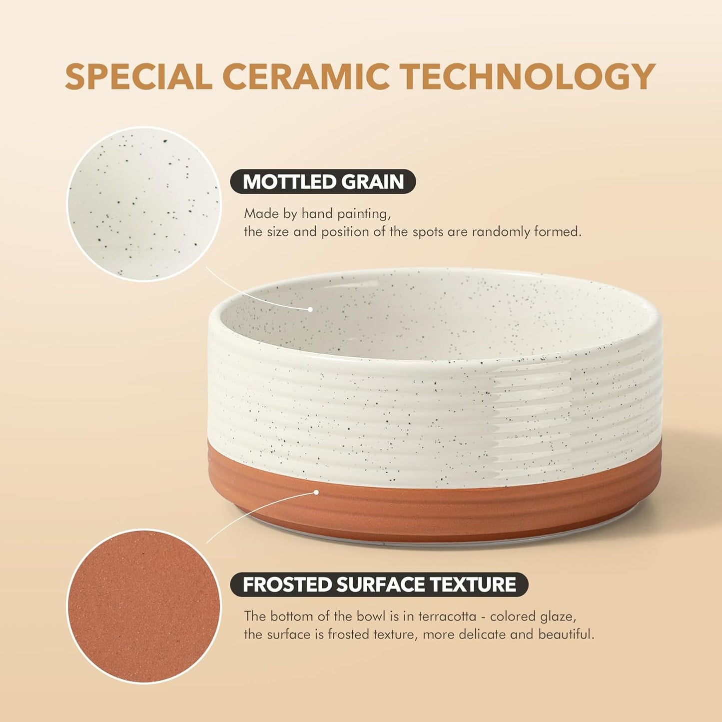 Ceramic 6.1inch Raised Double Dog Bowls Set with Acacia Wood Stand, 2 Heights Elevated, Food & Water Bowls for Small Dogs(28.2oz, Vanilla White)