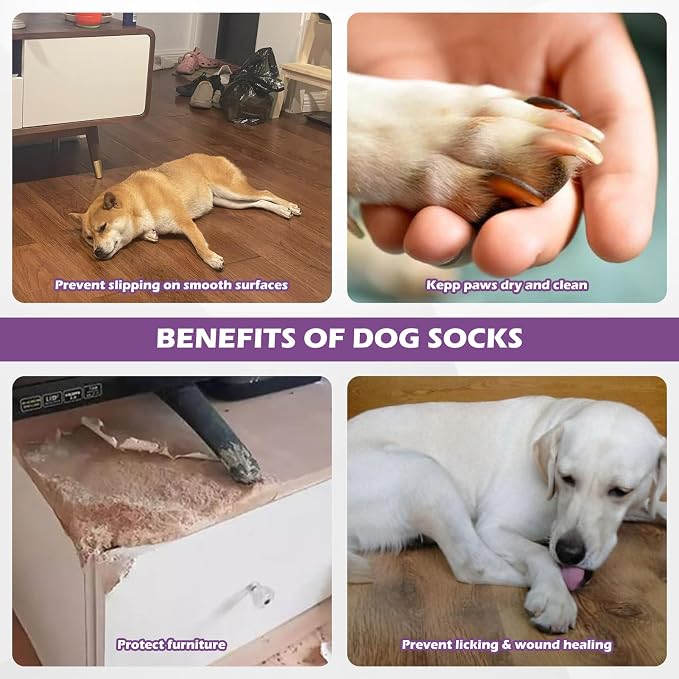 EXPAWLORER Anti Slip Dog Socks to Prevent Licking Paws,Winter Dog Boots & Paw Protectors,Dog Booties for Hardwood Floors with Grippers,Dog Shoes for Hot/Cold Pavement Small Medium Large Senior Dog