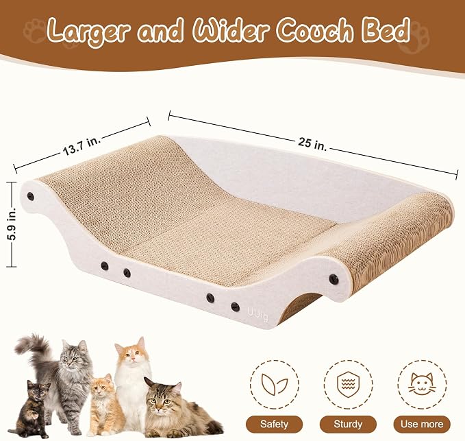 Cat Scratcher Bed 25" Large Cardboard Cat Couch Scratcher | Cat Scratcher Sofa for Large Cats, Abrasion Resistant Curve Cardboard Cat Sofa, Widened Scratch Pad for cats with catnip