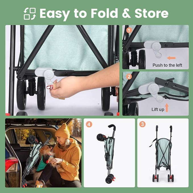 Pet Stroller for Small Dogs Medium Dogs 33lbs, Dog Pram Ultra Light - only 3.5 kg, Dog Stroller Pet Pram with 4 Wheel Foldable/Storage Basket/Cup Holder-P07 (Bluish Green)