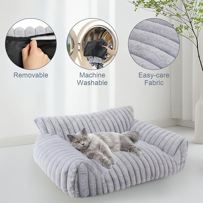 Cute Cat Couch Bed for Indoor Cats, Dog Beds for Small Dogs Couch, S, Grey | Dog Couch Bed with Removable Washable Cover,Cute Fluffy Pet Sofa Cat Couch Bed,Washable Dog Bed Medium Large Size Dog