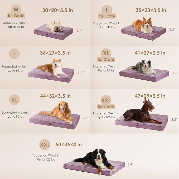 EHEYCIGA Orthopedic Dog Bed Large with Removable Washable Cover, 36x27 | Egg Crate Foam Support, Durable Oxford fabric, Non-Slip Bottom, Machine Washable, Soft Waterproof Plush Pet Bed Mat For Crate