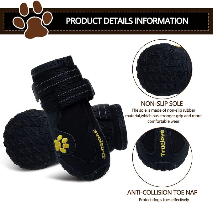 Expawlorer Dog Shoes for Small Dogs, Dog Shoes for Hot Pavement Hiking Walking, Anti-Slip Rugged Sole,Waterproof Dog Booties for Outdoor Rain Days, All Weather Dog Boots & Paw Protectors (Black)