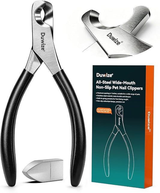 Dog Nail Clippers - All-Steel Material, Large Opening, New Non-Slip Rubberized Handle, Built-in Spring, No Fur Pinch, Professional Pet Nail Trimmers for Small to Medium Dogs and Cats (Black)